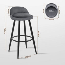 Dark Grey 2X Tall Bar Stool, Bar Chair With Backrest, Kitchen Stool, Breakfast Stool - thumbnail 2