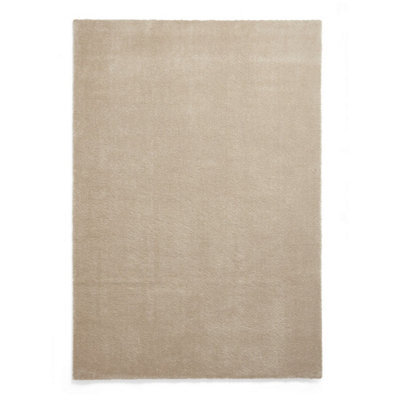 Beige Plain Shaggy Rug, 17mm Thickness Stain-Resistant Rug, Modern Rug For Bedroom, & Dining Room-160Cm X 230Cm