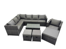Fimous Outdoor Rattan Rectangular Coffee Table Corner Sofa Sets Garden Furniture Set With 2 Small Stools Dark Grey Mixed - thumbnail 1