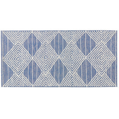 Beliani Handwoven Wool-Blend Area Rug 80 X 150 Cm, Faded Blue And Beige Diamond Pattern - image 1