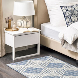 Beliani Handwoven Wool-Blend Area Rug 80 X 150 Cm, Faded Blue And Beige Diamond Pattern - thumbnail 2