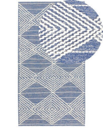 Beliani Handwoven Wool-Blend Area Rug 80 X 150 Cm, Faded Blue And Beige Diamond Pattern - thumbnail 3