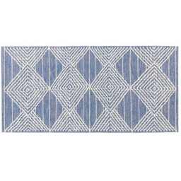 Beliani Handwoven Wool-Blend Area Rug 80 X 150 Cm, Faded Blue And Beige Diamond Pattern - thumbnail 1
