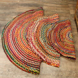 Serenityy Round Jute And Recycled Cotton Rug - 90 Cm Diameter, Multicolour Geometric, Indoor, Soft Texture - thumbnail 4