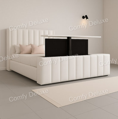 Comfy Deluxe 5Ft Kingsize White Plush Tv Bed Frame Only