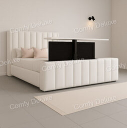 Comfy Deluxe 5Ft Kingsize White Plush Tv Bed Frame Only