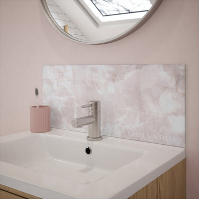 Laura Ashley Gloss Blush Onyx Marble Effect Glass Self-Adhesive Bathroom Splashback (H)25Cm (W)60Cm - image 1