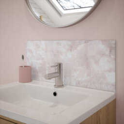 Laura Ashley Gloss Blush Onyx Marble Effect Glass Self-Adhesive Bathroom Splashback (H)25Cm (W)60Cm