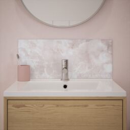 Laura Ashley Gloss Blush Onyx Marble Effect Glass Self-Adhesive Bathroom Splashback (H)25Cm (W)60Cm - thumbnail 3