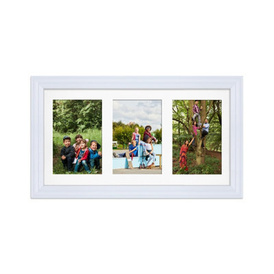 AK Frames 40X20Cm White Classic Multi Photo Frame With White Mount - Holds 3 Apertures (3X) 6X4 Photos - image 1