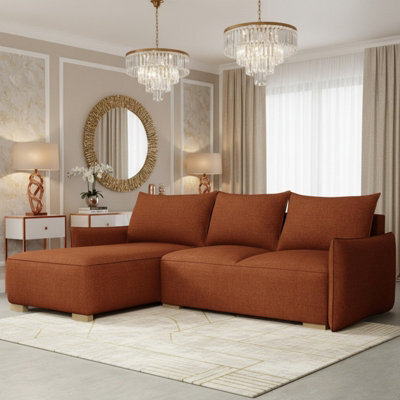 Focus L Mir Corner Sofa Bed With Storage Universal Side Hdf Chipboard Wood Frame Wavy Spring 240X155X87Cm Orange - image 1