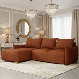 Focus L Mir Corner Sofa Bed With Storage Universal Side Hdf Chipboard Wood Frame Wavy Spring 240X155X87Cm Orange - thumbnail 1