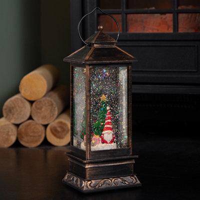 Samuel Alexander 28Cm Battery Powered Light Up Antique Lantern Christmas Water Spinner With Snowy Gonk Scene - image 1
