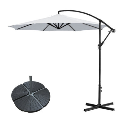 Sundaze 3M Grey Garden Cantilever Banana Parasol Umbrella Crank Hanging Patio With Base Weights - image 1