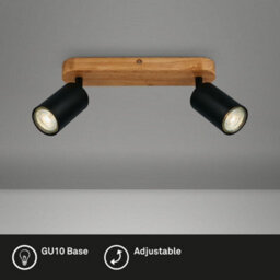 Briloner Gu10 Spotlight Black & Wood 2 Way Retro Ceiling Light - thumbnail 3