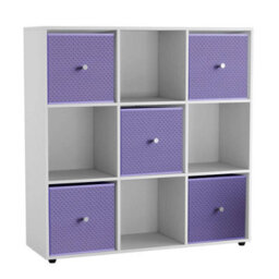 Urbn-Living 9 Cube White Wooden Bookcase Shelving Unit With 5 Collapsible Fabric Drawers Lilac
