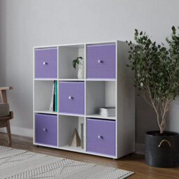Urbn-Living 9 Cube White Wooden Bookcase Shelving Unit With 5 Collapsible Fabric Drawers Lilac - thumbnail 3