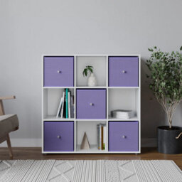 Urbn-Living 9 Cube White Wooden Bookcase Shelving Unit With 5 Collapsible Fabric Drawers Lilac - thumbnail 2