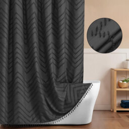 INHOUSOLU HOME DÉCOR Inhousolu Home Decor Bathroom Shower Curtain 72X72', Grey Boho Tufted Chevron Stripes, Hotel Luxury, Machine Washable Waterproof
