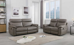 Furnishings For Less UK Austin Taupe Grey Genuine Reclining Sofa Suite Manual Recliner Set Real Leather - thumbnail 1
