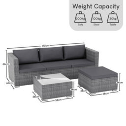 Lassic Vida Designs 4 Seater Rattan Garden Bistro Set With Modular Sofa And Table, Grey - thumbnail 3