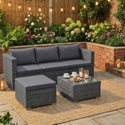 Lassic Vida Designs 4 Seater Rattan Garden Bistro Set With Modular Sofa And Table, Grey - thumbnail 2