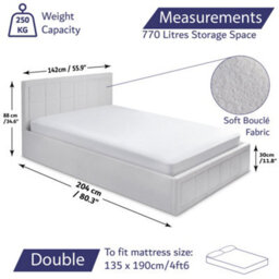 Home Treats Ottoman Bed Frame Double White Boucle Storage Bed - No Mattress - thumbnail 7