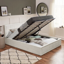 Home Treats Ottoman Bed Frame Double White Boucle Storage Bed - No Mattress