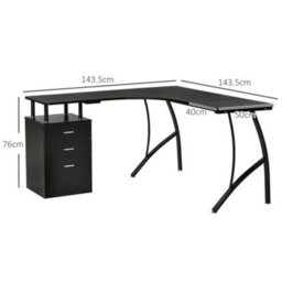 Wyld Haus Keba 143.5Cm Black Industrial L-Shaped Corner Desk With 3-Drawer Storage - thumbnail 4