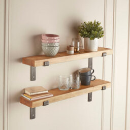 Off The Grain Wooden Shelves - Pack Of 2 Wall Mounted Shelves With Lipped Brackets - 30Cm - thumbnail 1