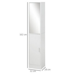 Kleankin Tall Mirrored Bathroom Cabinet With Adjustable Shelf White - thumbnail 3