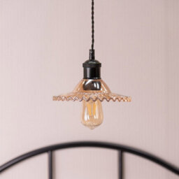 Valuelights Lucrezia Black Hanging Ceiling Pendant Light Fitting With Amber Frilled Glass Lampshade - Bulb Included - thumbnail 4