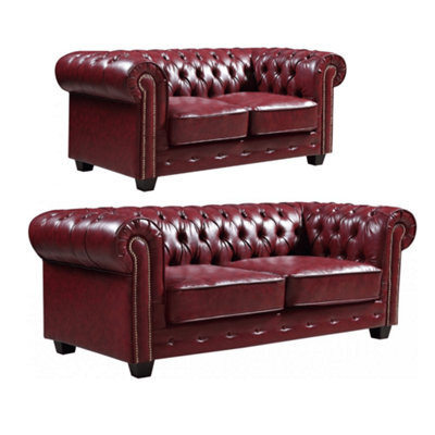 Furniture Instore Chesterfield Red Leather Antique 3+2 Seater Sofa Set - image 1