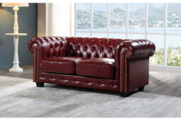Furniture Instore Chesterfield Red Leather Antique 3+2 Seater Sofa Set - thumbnail 3