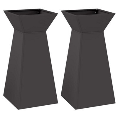 Berkfield Modern Garden Pillar Planters 2 Pcs With Bowl Black 35X35X73 Cm Steel