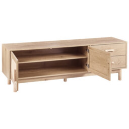 Wyld And Coco Living Boho Tv Stand For Tvs Up To 70 Inches, Light Brown With Rattan Fronts - thumbnail 4