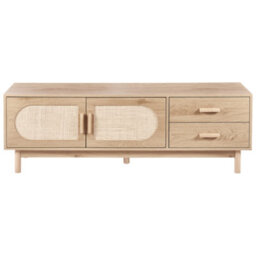Wyld And Coco Living Boho Tv Stand For Tvs Up To 70 Inches, Light Brown With Rattan Fronts - thumbnail 6