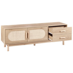 Wyld And Coco Living Boho Tv Stand For Tvs Up To 70 Inches, Light Brown With Rattan Fronts - thumbnail 5
