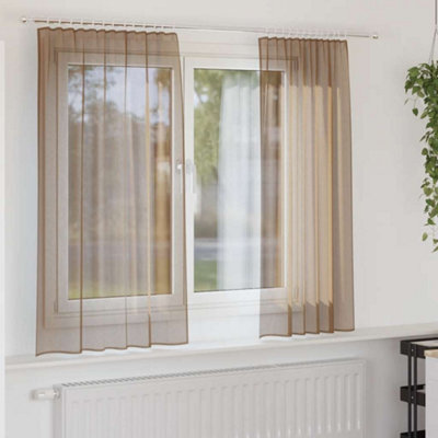Berkfield Voile Curtains With Rod Pockets 2 Pcs Light Brown - image 1