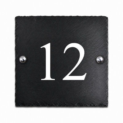 Rustic Slate House Number 12 With White Infill (15 X 15Cm) - image 1