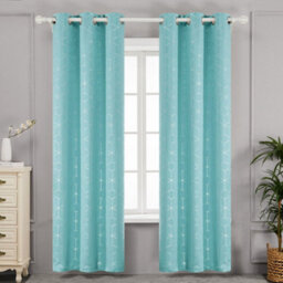 Deconovo Blackout Curtains, Eyelet Curtains, Diamond Foil Thermal Curtains For Living Room, 46 X 90 Inch, Sky Blue, One Pair - thumbnail 2