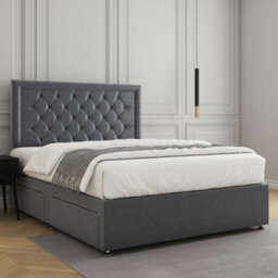 REGIONAL FURNISHINGS Divan Bed Set Steel Plush Velvet Upholstered 24Inch Headboard 2Drawersfootend & Mattress In Double King 4Ft 6Ft Sizes - thumbnail 3