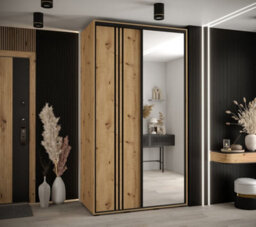 Arte Charming Oak Artisan Cannes Vii Sliding Wardrobe H2050mm W1300mm D600mm With Customisable Black Steel Handles - thumbnail 2