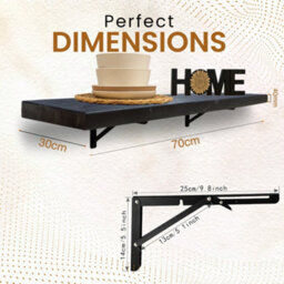 Mkgt Rustic Folding Wall Mounted Breakfast Bar Table - Solid Wood (Black, 70 X 30Cm) - thumbnail 2