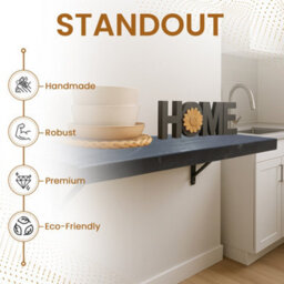 Mkgt Rustic Folding Wall Mounted Breakfast Bar Table - Solid Wood (Black, 70 X 30Cm) - thumbnail 5