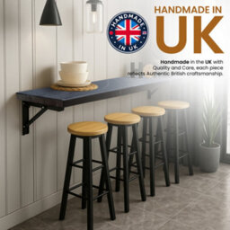 Mkgt Rustic Folding Wall Mounted Breakfast Bar Table - Solid Wood (Black, 70 X 30Cm) - thumbnail 4