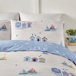 Fusion Beach Huts Summer Seaside Print Blue Duvet Cover Set - thumbnail 3