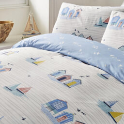 Fusion Beach Huts Summer Seaside Print Blue Duvet Cover Set - thumbnail 2