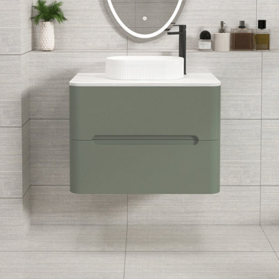 Royal Bathrooms Venice 700mm Sage Green Wall Mounted Bathroom Countertop Vanity Unit 2 Drawer With Lyon Basin - image 1