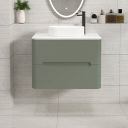 Royal Bathrooms Venice 700mm Sage Green Wall Mounted Bathroom Countertop Vanity Unit 2 Drawer With Lyon Basin - thumbnail 1